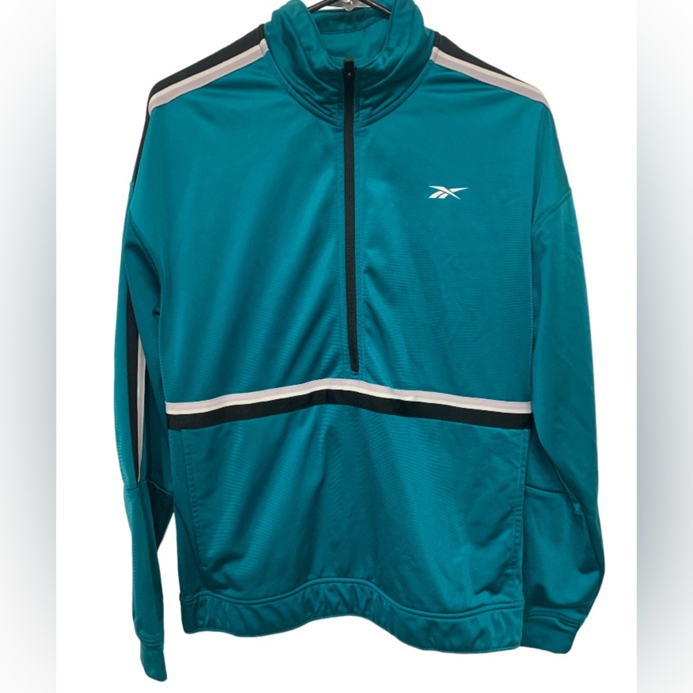 Reebok Tricot Jacket Men's Size Small 1/2 Zip Long Sleeve teal Pullover